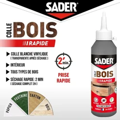 Sader Colle à bois à prise rapide transparente après séchage biberon de 250 g