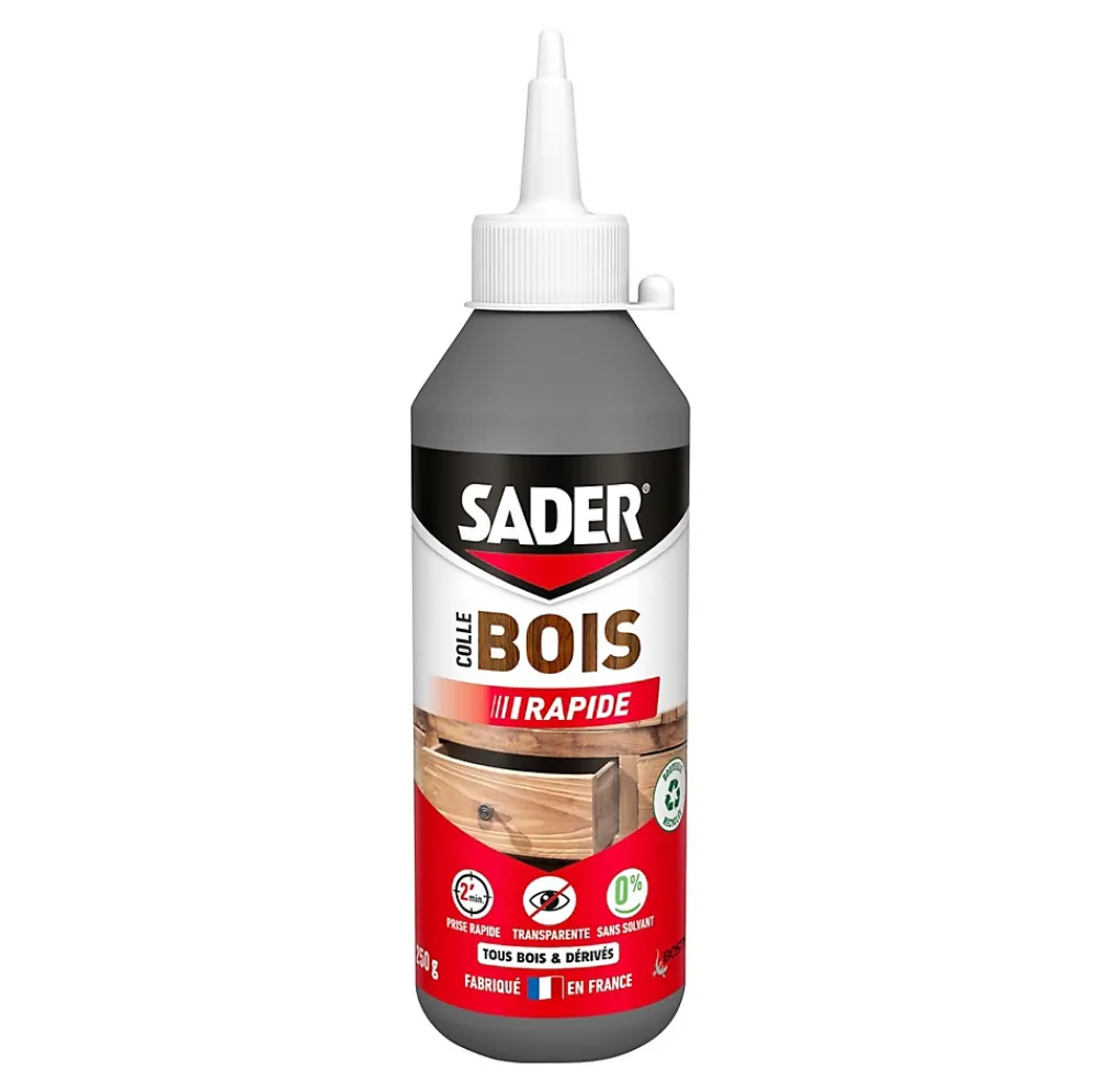 Sader Colle à bois à prise rapide transparente après séchage biberon de 250 g