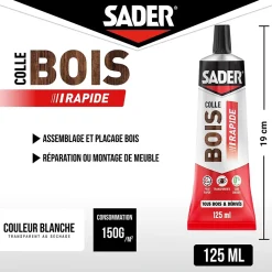 Sader Colle-Colle à bois à prise rapide transparente après séchage tube de 125 ml