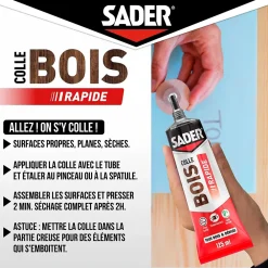 Sader Colle-Colle à bois à prise rapide transparente après séchage tube de 125 ml