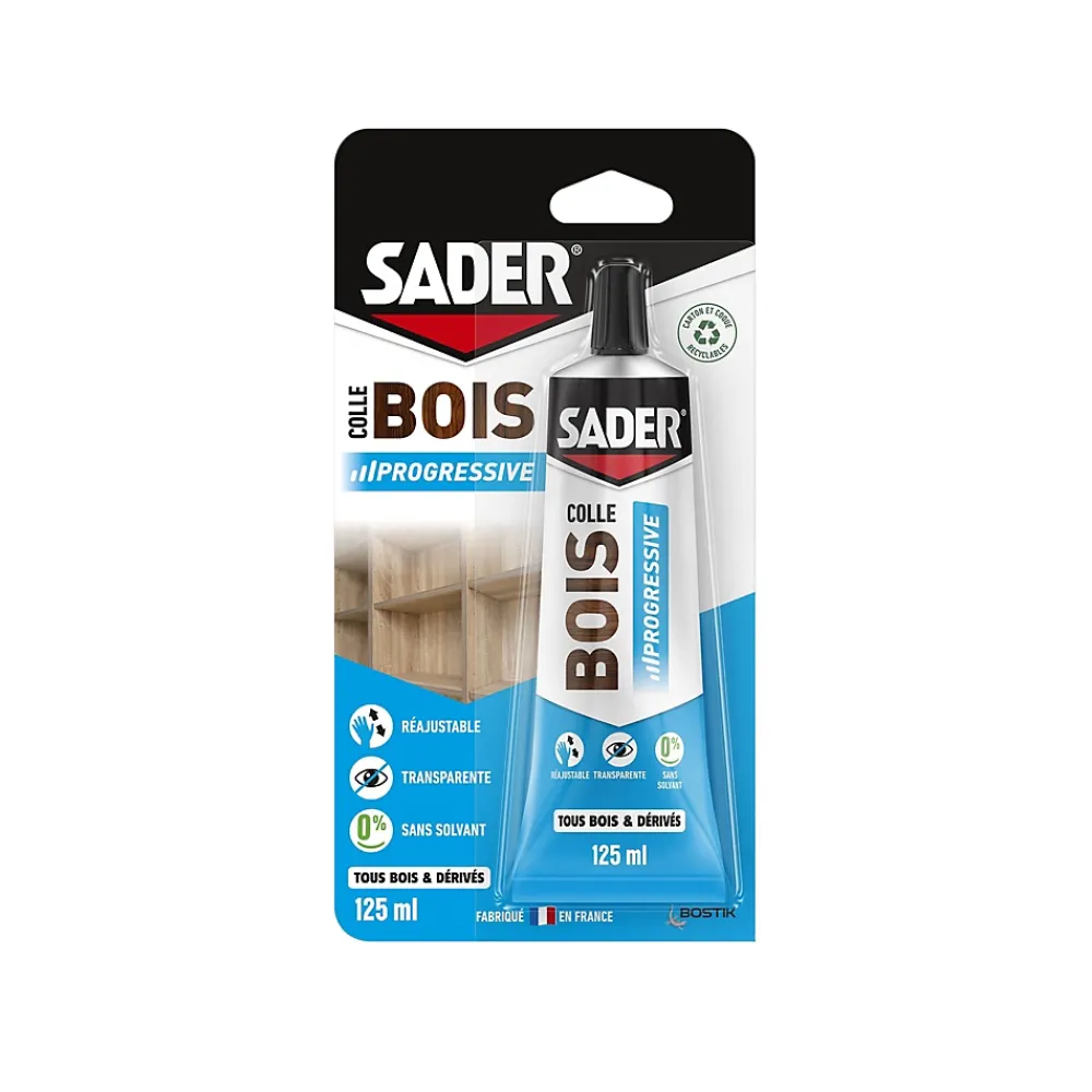Sader Colle Bois Prise Progressive Transparente Tube 125 ml