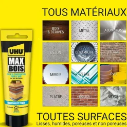 UHU Colle-Colle à bois transparente , tube 85g