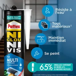 Pattex Colle de fixation Ni clou ni vis tous matériaux 450g