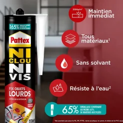 Pattex Colle-Colle de fixation Ni clou ni vis tous matériaux blanc 460g
