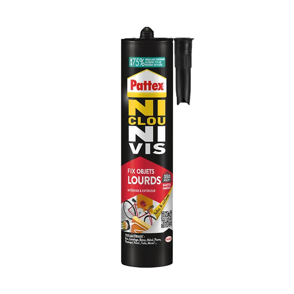 Pattex Colle-Colle de fixation Ni clou ni vis tous matériaux blanc 460g