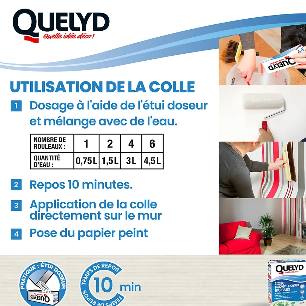 Quelyd Colle Papier Peint-Colle en poudre - adaptée pour tout papiers peints intissés - surface de couverture 32 m² - 30621359