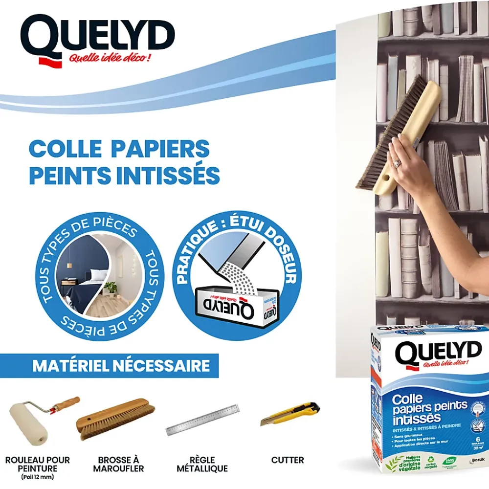 Quelyd Colle Papier Peint-Colle en poudre - adaptée pour tout papiers peints intissés - surface de couverture 32 m² - 30621359