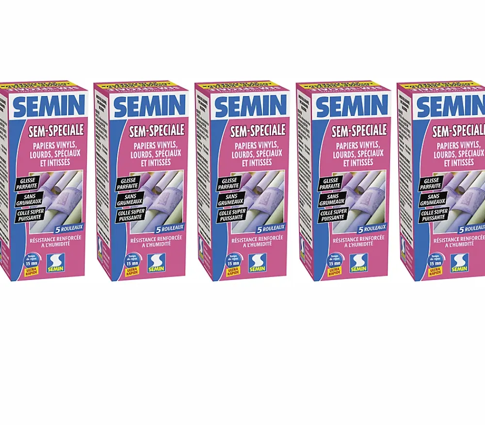 Semin Colle en Poudre pour Papiers Peints Sem-Spéciale , Vinyls, Lourds, Spéciaux et Intissés, Intérieur, Boite 200 g (lot de 5)