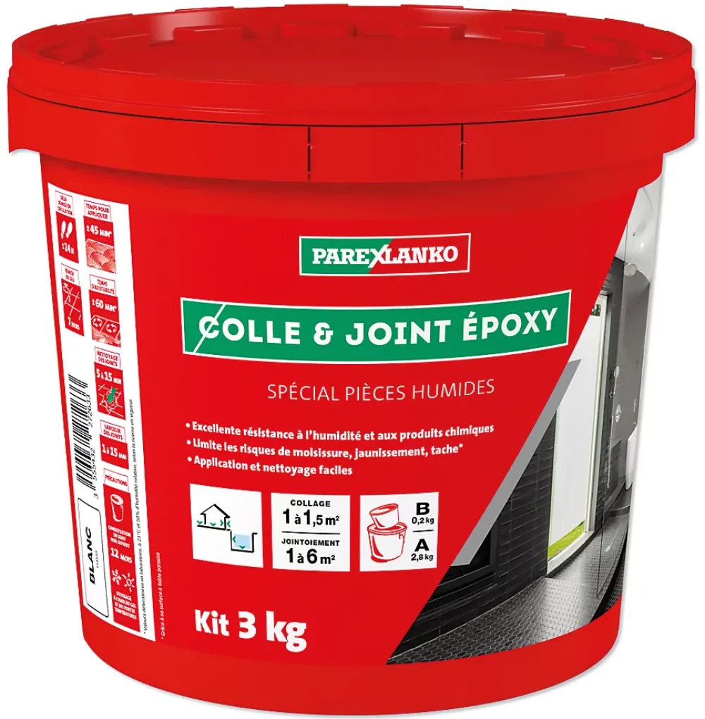 Parexlanko Colle Carrelage-Colle et joint Epoxy spécial pièces humides Blanc 3 kg