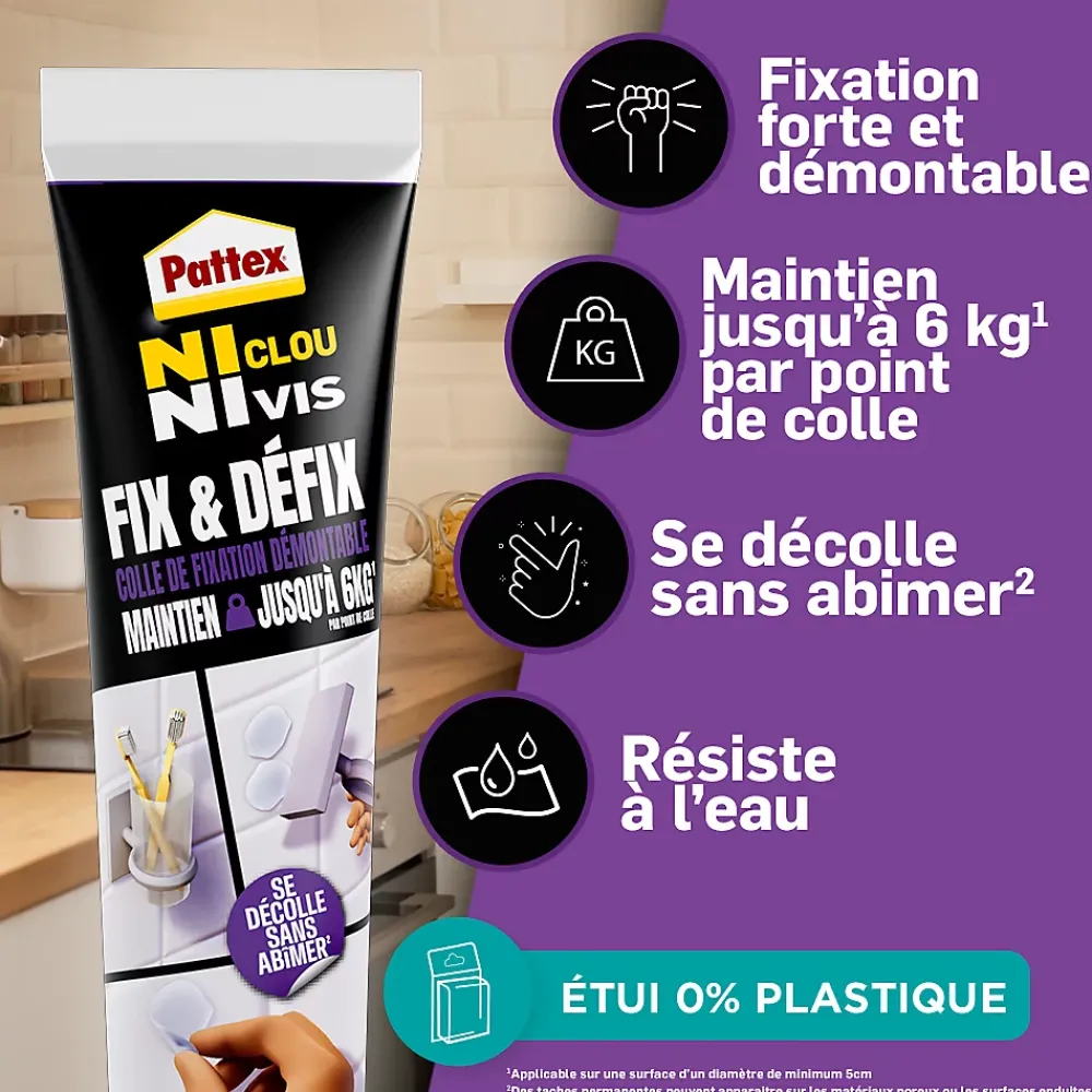 Pattex Colle fixation Fix & Défix quincaillerie tube 44g