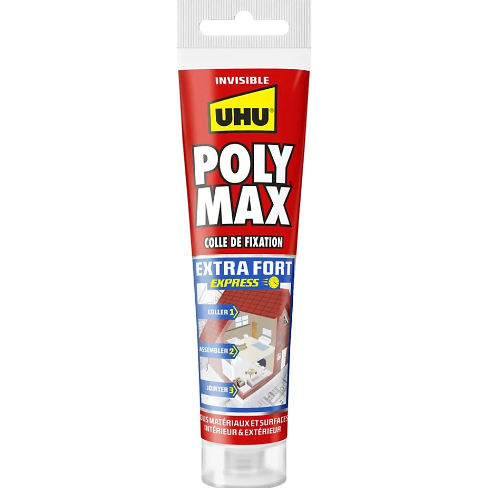 UHU Mastic, Cartouche Joint Et Silicone-Colle mastic extra forte express Poly Max transparente tube 115g