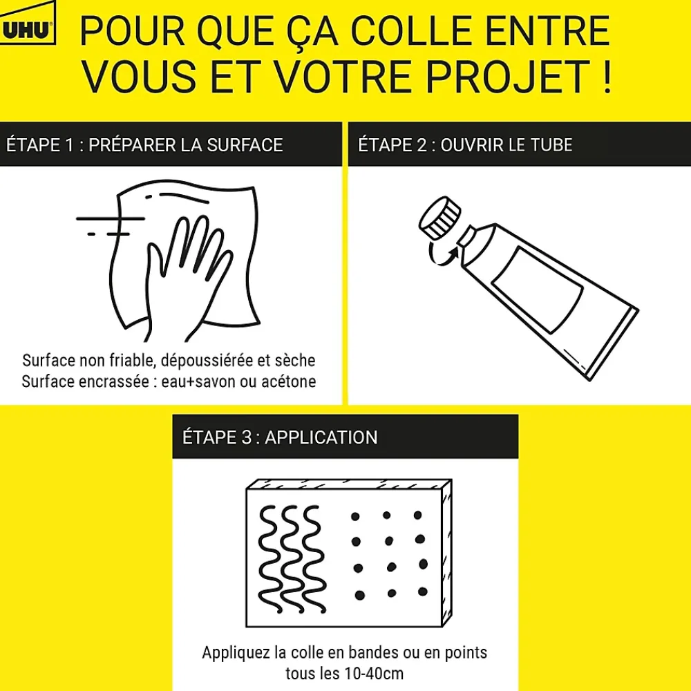 UHU Mastic, Cartouche Joint Et Silicone-Colle mastic extra forte express Poly Max transparente tube 115g