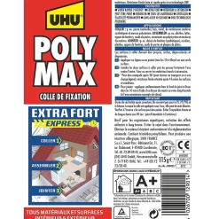 UHU Mastic, Cartouche Joint Et Silicone-Colle mastic extra forte express Poly Max transparente tube 115g