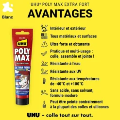 UHU Colle mastic extra forte express Poly Max blanc tube 165g