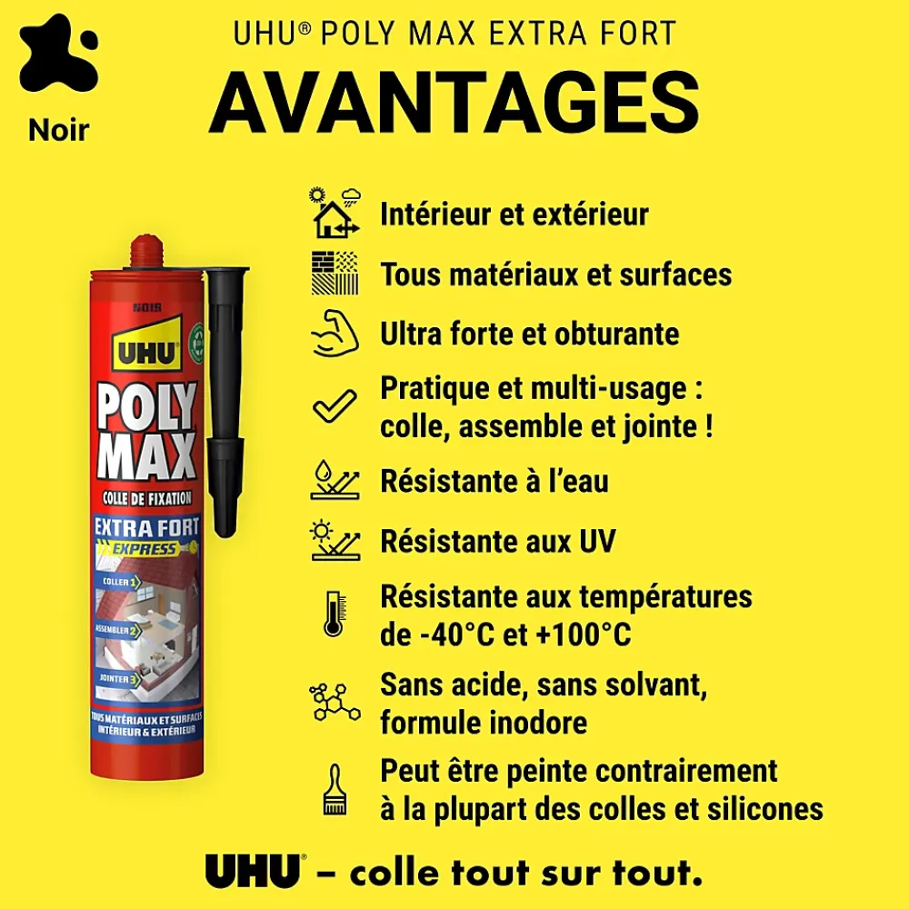UHU Colle mastic extra forte Poly max noir 425g