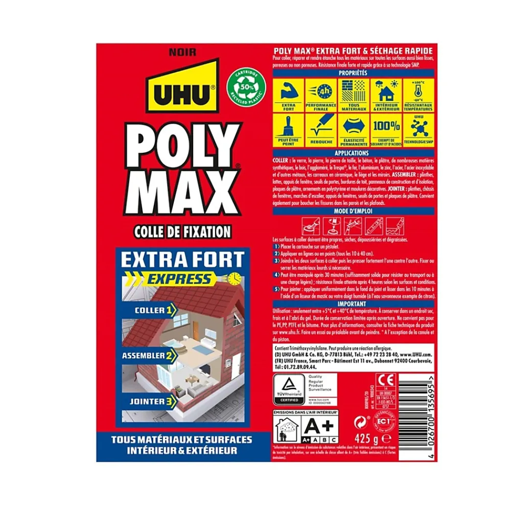 UHU Colle mastic extra forte Poly max noir 425g