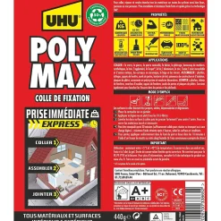 UHU Mastic, Cartouche Joint Et Silicone-Colle mastic prise immédiate express blanc cartouche 425g
