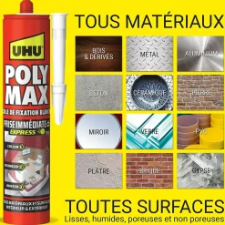 UHU Mastic, Cartouche Joint Et Silicone-Colle mastic prise immédiate express blanc cartouche 425g