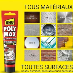 UHU Colle mastic prise immédiate express blanc tube 165g