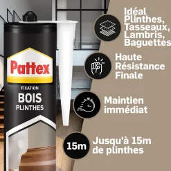 Pattex Colle Parquet-Colle fixation bois plinthes cartouche 380g