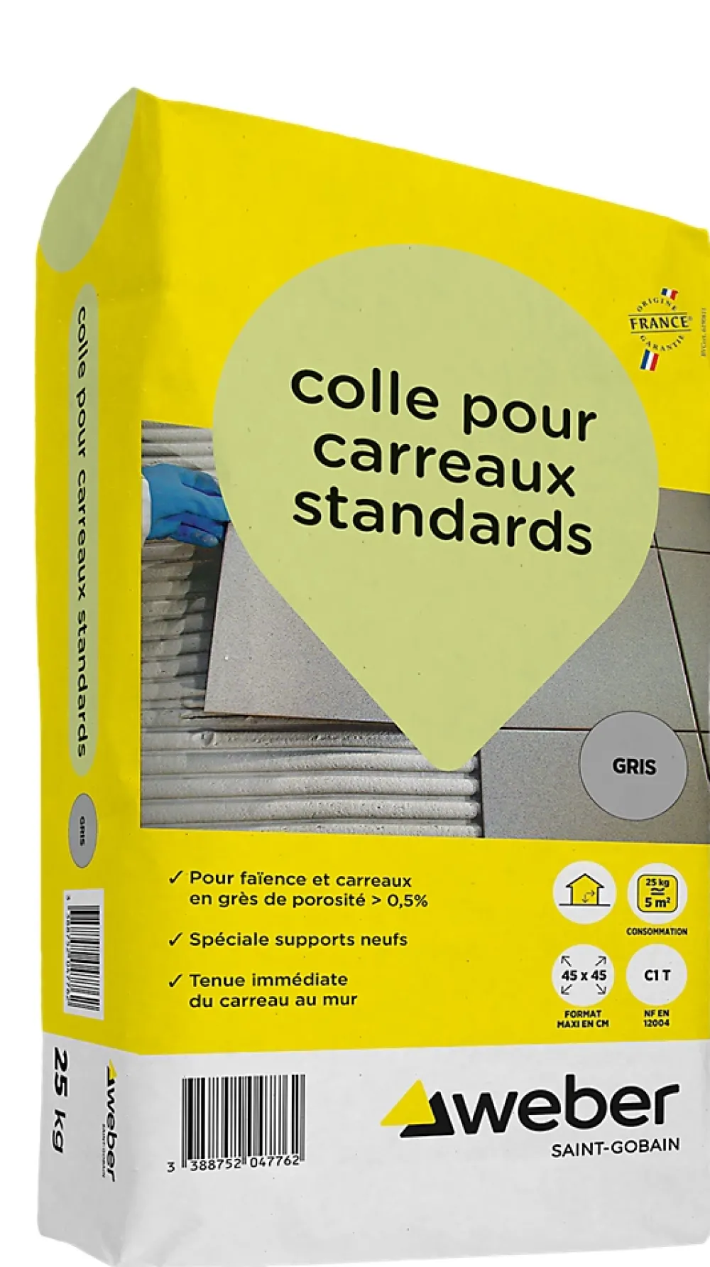 Weber Saint-Gobain Colle Carrelage-Colle pour carreaux standards gris Weber 25kg