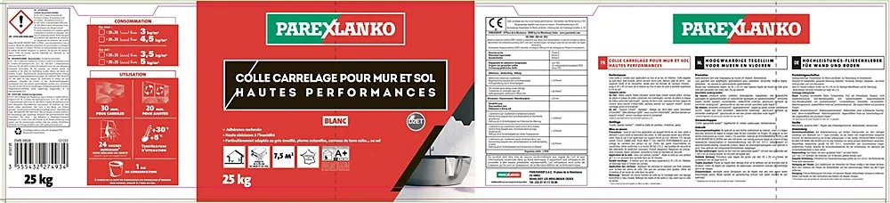 Parexlanko Colle Carrelage-Colle pour carrelage mur et sol intérieur hautes performances blanc 25 kg