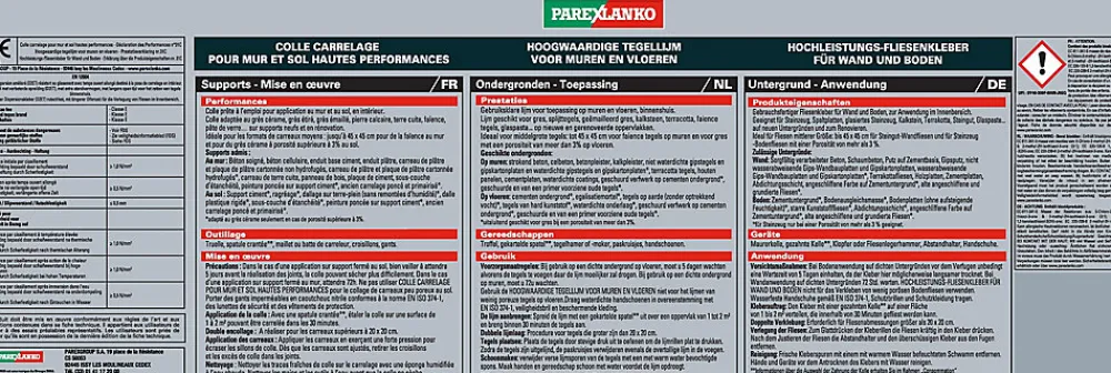 Parexlanko Colle pour carrelage mur et sol intérieur hautes performances blanc 15 kg