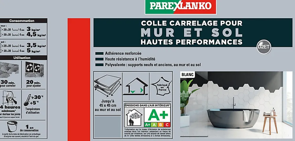 Parexlanko Colle pour carrelage mur et sol intérieur hautes performances blanc 15 kg
