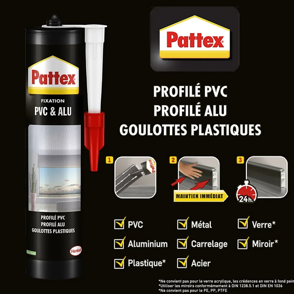 Pattex Colle pour fixation sur PVC et alu cartouche 450g