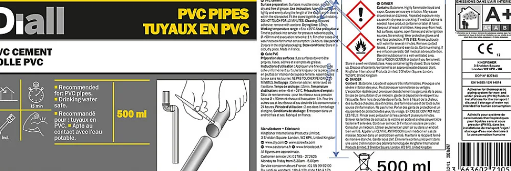 Diall Colle Pour Pvc-Colle pour PVC et tuyau en PVC 500ml