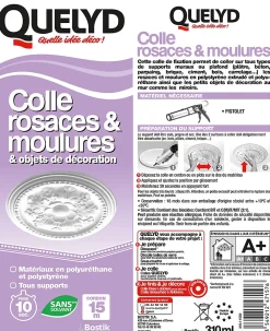 Quelyd Colle|Colle Pour Polystyrène-Colle pour Rosaces, Moulures et Objets de décoration Cartouche 310 ml
