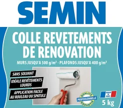 Semin Colle Papier Peint-Colle Revêtements de Rénovation Lisse en Pâte , Prête à l'Emploi, Intérieur, Seau de 5 kg (Lot de 3)