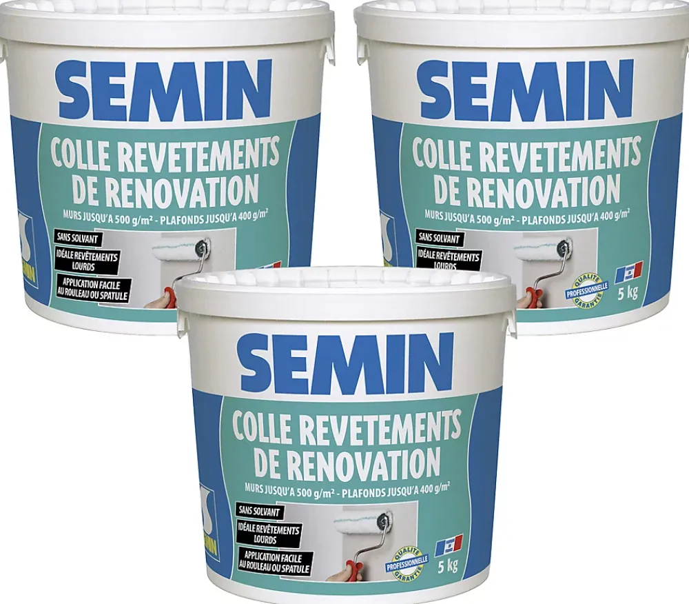 Semin Colle Papier Peint-Colle Revêtements de Rénovation Lisse en Pâte , Prête à l'Emploi, Intérieur, Seau de 5 kg (Lot de 3)