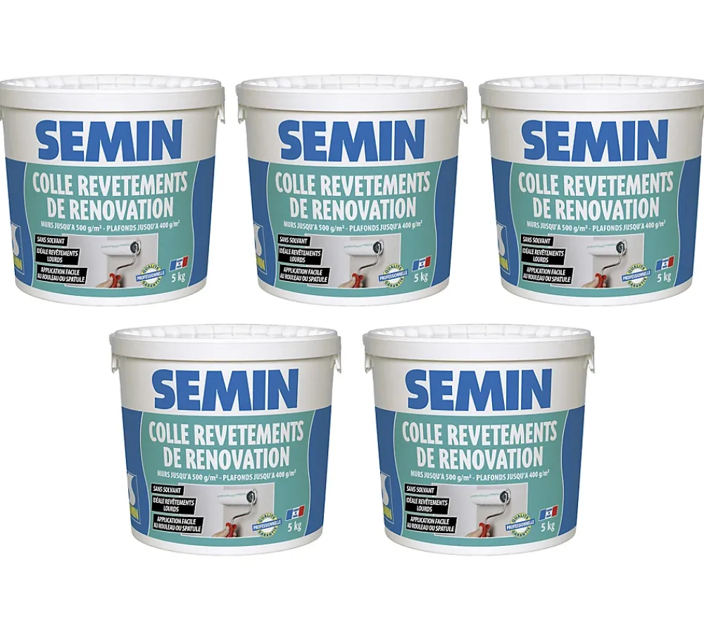 Semin Colle Revêtements de Rénovation Lisse en Pâte , Prête à l'Emploi, Intérieur, Seau de 5 kg (Lot de 5)