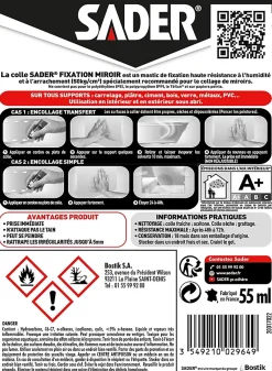 Sader Colle pour Miroir Tube 55 ml Blanc