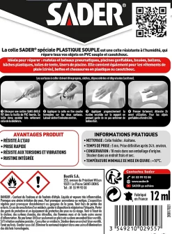 Sader Colle pour Plastique Souple Tube 12 ml