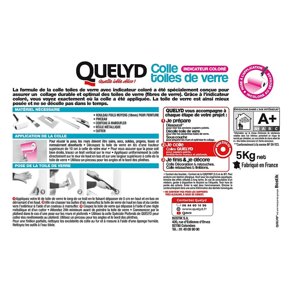 Quelyd Colle toile de verre pâte avec indicateur coloré 5kg
