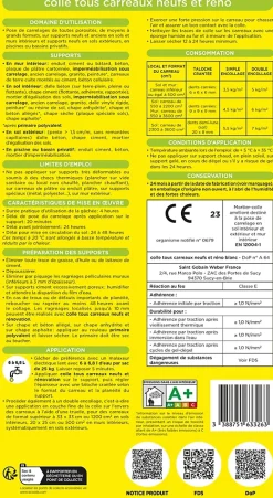 Weber Saint-Gobain Colle tous carreaux neufs et réno blanc Weber 25kg