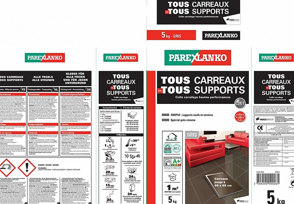 Parexlanko Colle Carrelage-Colle tous carreaux tous supports Gris 5kg