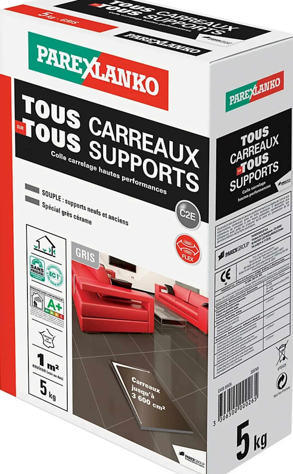 Parexlanko Colle Carrelage-Colle tous carreaux tous supports Gris 5kg