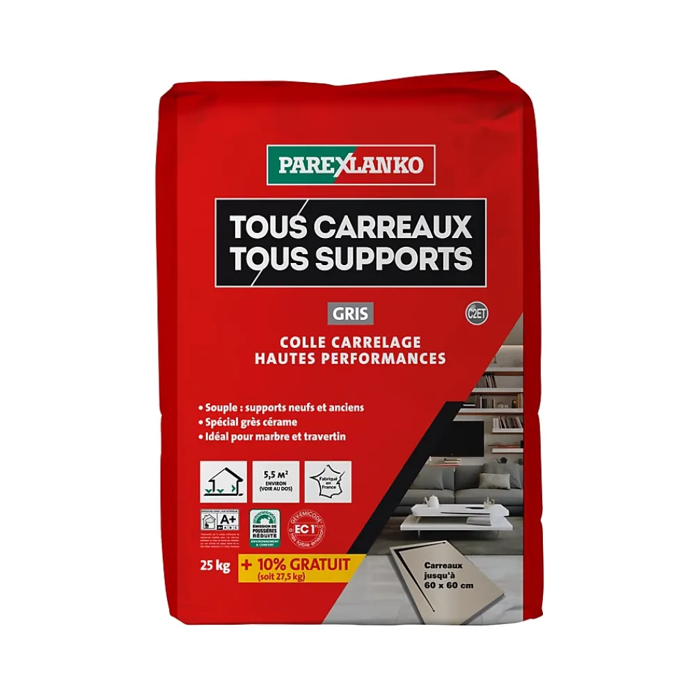 Parexlanko Colle tous carreaux, tous supports gris 25kg + 10% gratuit