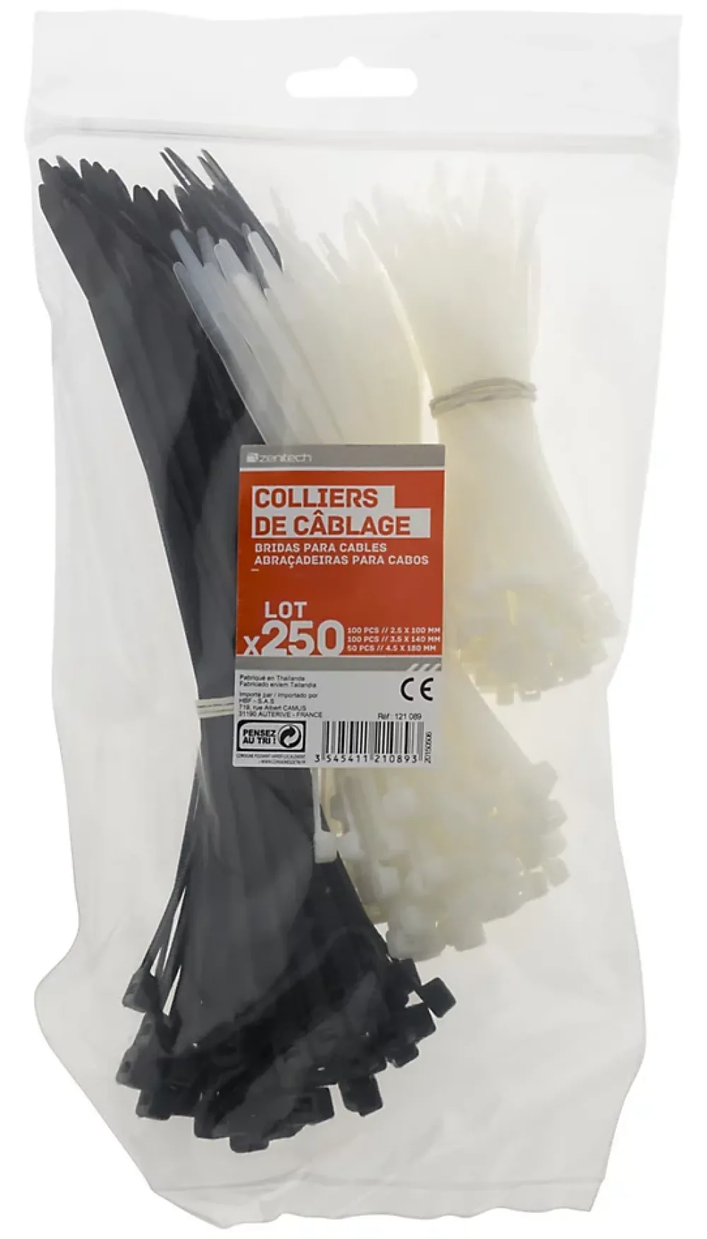 Zenitech Collier de câblage 250 pièces