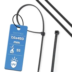 Edo Fixation Et Raccordement Du Câble-Colliers de serrage colliers de câblage sans halogène 7,6 x 450 mm noirs UV 777820 lot de 100 pcs