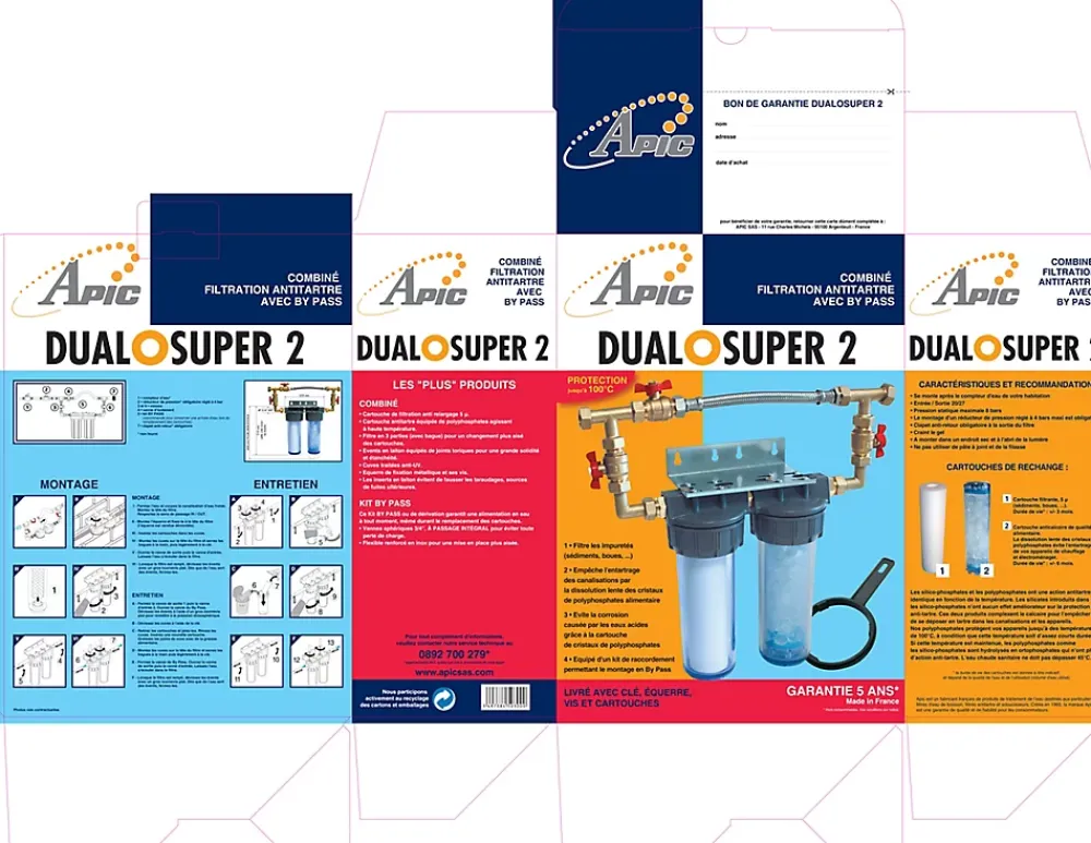 Apic Combiné anti tartre Dualofiltre Super 2 + accessoires + Bypass