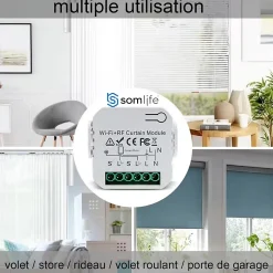 Somlife Commutateur de volet et rideau Wifi Rf Tuya Smart Life Module pour volet roulant 433 mhz