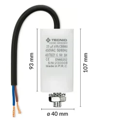 Tecnid Condensateur de démarrage pour moteurs électriques, 450V, capacité : 25 microfarad, avec câble de 15cm