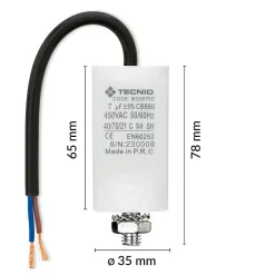 Tecnid Condensateur de démarrage pour moteurs électriques, 450V, capacité : 7 microfarad, avec câble de 15cm