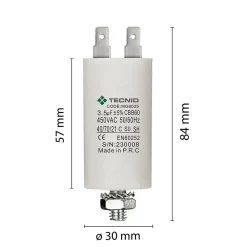 Tecnid Fusible-Condensateur de démarrage pour moteurs électriques, 450V, capacité : 3,5 microfarad, 4 broches / M8