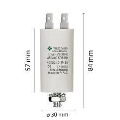 Tecnid Condensateur de démarrage pour moteurs électriques, 450 V, capacité : 1,5 microfarad, 4 broches/M8