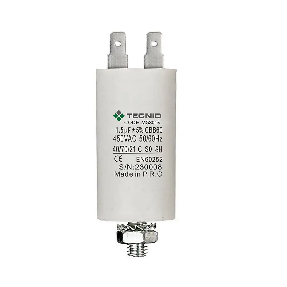 Tecnid Condensateur de démarrage pour moteurs électriques, 450 V, capacité : 1,5 microfarad, 4 broches/M8